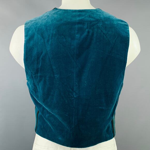 HAIDER ACKERMANN Size 40 Teal Black Velvet Cotton Cropped Vest - Picture 3 of 6